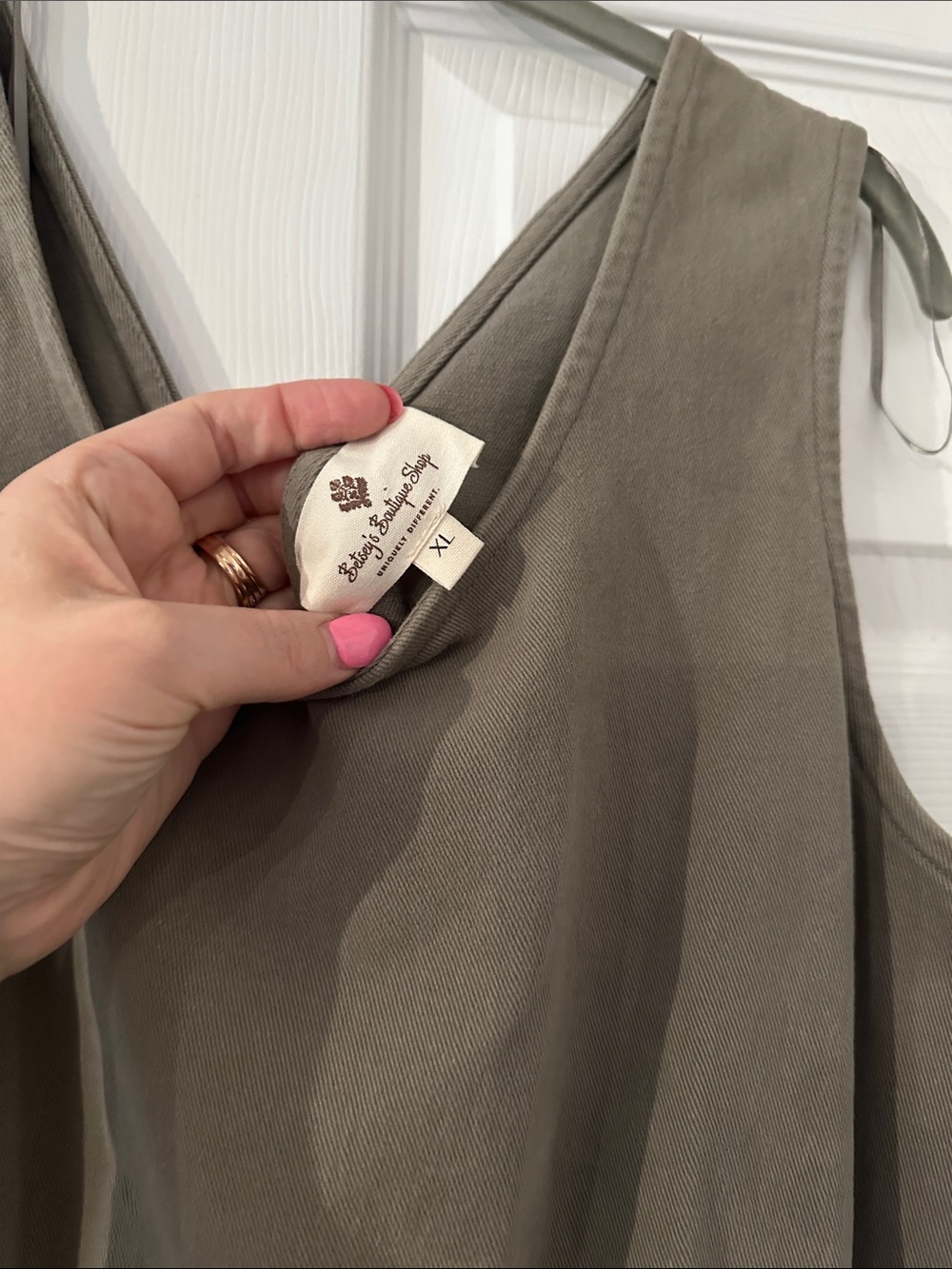 Sleeveless Denim Drawstring-Waist Mini Dress in Olive - Picture 2 of 6